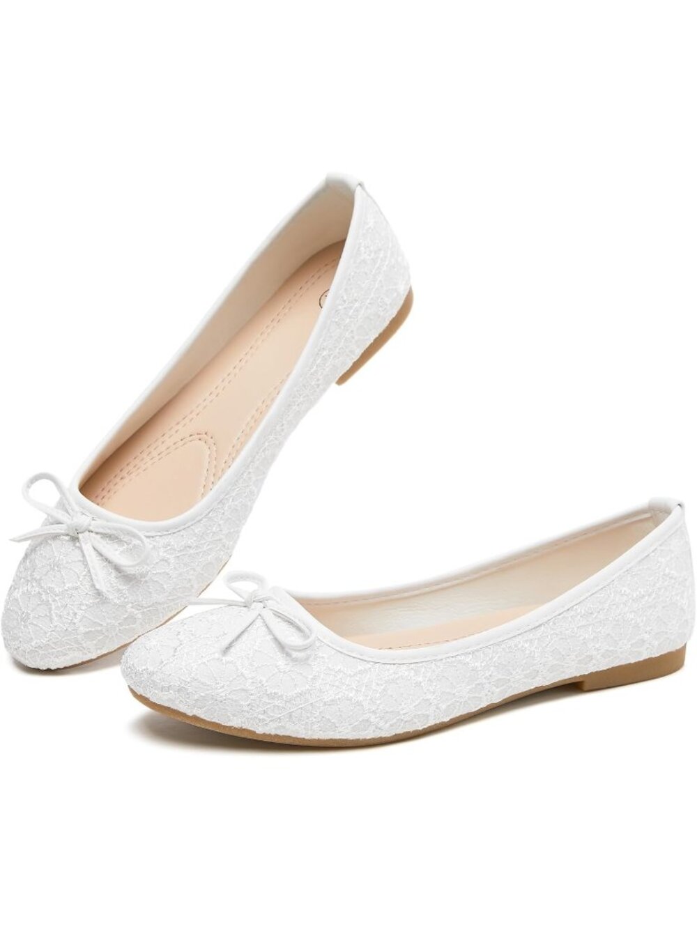 Women's White Point Toe Comfortable Dressy Slip on Casual Bow Ballet Flat Shoes